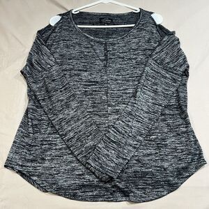 Lucky Brand Women’s Cold Shoulder Keyhole Top Black Grey Space-Dye Medium M